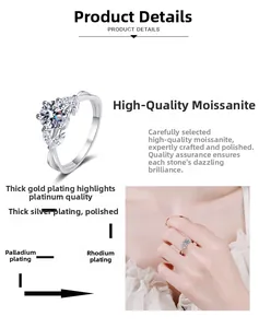 Macro detail of S925 silver moissanite ring with multi-layer plating structure and finish