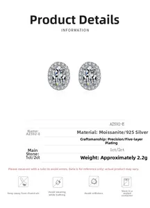 Tableau détaillé des spécifications des boucles d'oreilles en argent 925 et moissanite