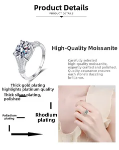Detail of 3-carat moissanite ring with multi-layer rhodium plating and silver finish