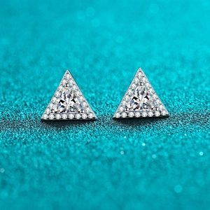 925 Sterling Silver Triangle Moissanite Stud Earrings For Women Geometric Halo Zirconia Earrings Luxury Fine Jewelry Gift