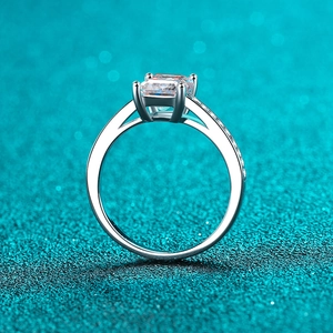 S925 sterling silver ring with emerald cut moissanite in a four-prong setting