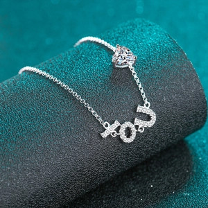 Bracelet ajustable en argent S925 avec moissanite en cœur et breloque YOU élégante