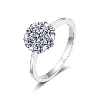 Bague de mariage en argent S925 avec moissanite en forme de cœur et grappe de fleurs