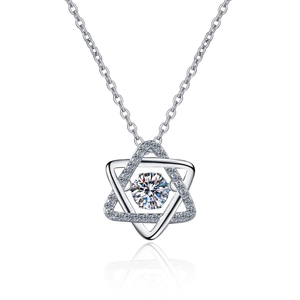 Collier en argent S925 avec pendentif hexagramme et pierre moissanite dansante au centre