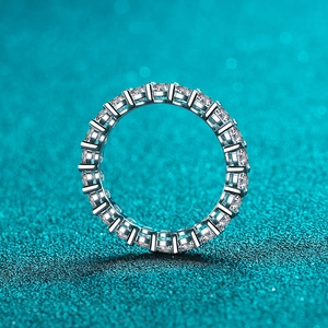 Sparkling S925 sterling silver eternity ring with round-cut moissanite stones