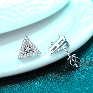 S925 Sterling Silver triangle moissanite stud earrings with micro-pave halo stones