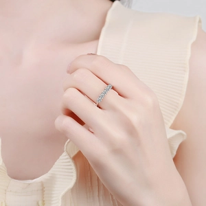 Elegant S925 sterling silver ring with five brilliant round cut moissanite stones