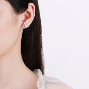 Minimalist S925 sterling silver triangle stud earrings with shimmering zircon stones