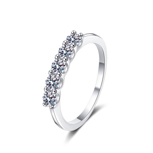 Elegant S925 sterling silver ring with five brilliant moissanite stones in a classic row setting