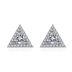 Elegant S925 sterling silver triangle stud earrings with sparkling moissanite stones