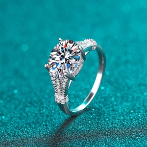 Elegant S925 sterling silver ring with 3 carat oval moissanite and pave side stones