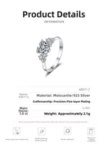 Detail specifications of 1.0ct heart-cut moissanite ring in 925 sterling silver