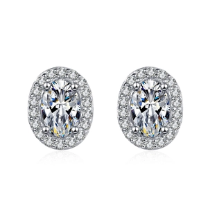 Boucles d'oreilles halo ovales en argent sterling S925 avec pierres moissanite brillantes