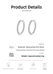 Spécifications des boucles d'oreilles en argent S925 avec moissanite de 2,88 ct