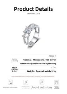 Macro di moissanite taglio princess da 1,0 ct su fascia in argento sterling 925