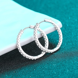Boucles d'Oreilles Créoles en Argent Sterling S925 Moissanite Pour Femmes Pave Strass Cercle Complet Géométrique Huggie Bijoux Cadeau