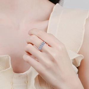 Elegant S925 sterling silver ring with emerald cut rectangle moissanite stones for women