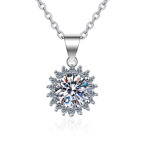 925 Sterling Silver Sunflower Moissanite Pendant Necklace For Women Brilliant Round Cut Zirconia Floral Jewelry Gift