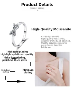 Detail of S925 silver ring featuring heart-shaped moissanites and multi-layer plating