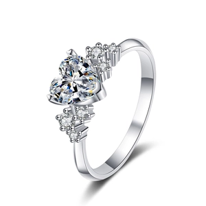 Elegant S925 sterling silver ring with a large heart-shaped moissanite stone setting