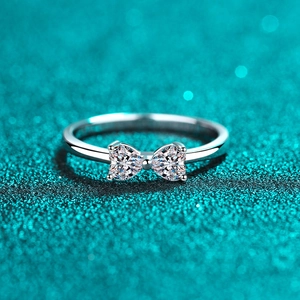 S925 Sterling Silver Ring For Women Heart Moissanite Bowknot Ring Elegant Romantic Anniversary Finger Ring Jewelry Valentine Gift