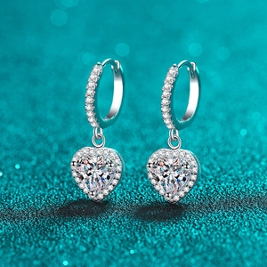 925 Sterling Silver Moissanite Heart Huggie Hoop Earrings Pave Zirconia Romantic Heart Shaped Drop Earrings For Women Wedding Party Jewelry Gift