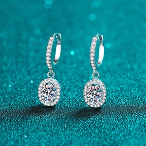 S925 Sterling Silver Oval Moissanite Stud Earrings For Women Halo Zirconia Leverback Hoop Earrings Fine Jewelry Wedding Gift