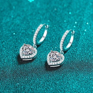 S925 sterling silver heart-shaped hoop earrings with sparkling moissanite stones