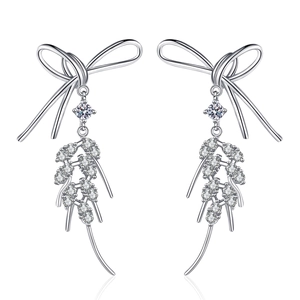 925 Sterling Silver Moissanite Bowknot Dangle Stud Earrings Elegant Wheat Ear Drop Earrings For Women Wedding Party Jewelry