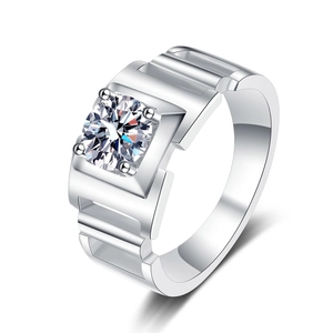 Bague pour Homme en Argent Sterling 925 Moissanite 1 Carat Zirconia Géométrique Carré Électroplaqué Bijoux de Doigt à la Mode pour Homme
