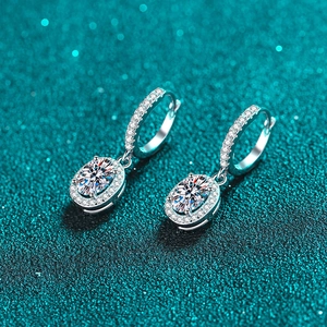 Elegant S925 sterling silver oval moissanite hoop earrings with sparkling diamond pavé