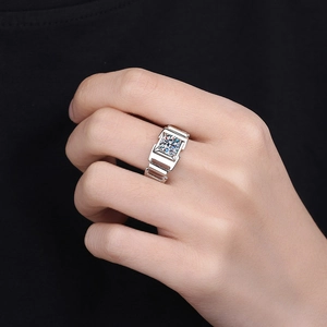 Bague homme en argent 925 avec moissanite 1 carat et anneau au design de maillons