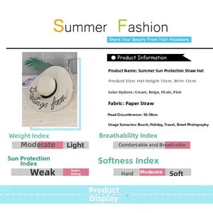 Infographie montrant les dimensions et les détails de la paille du chapeau de soleil