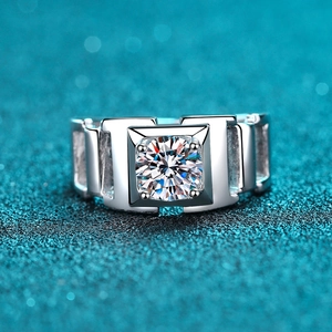 Bague en argent 925 pour hommes avec moissanite 1 carat et design géométrique moderne