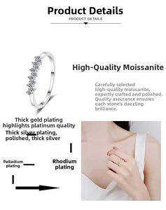 Detail of S925 silver ring featuring Moissanite stones and multi-layer plating