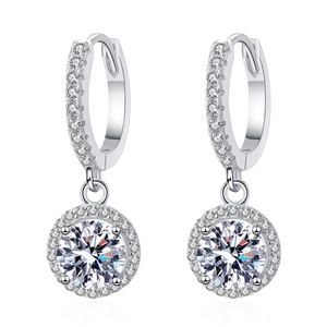 Boucles d'oreilles dormeuses en argent S925 avec pendentif rond en moissanite