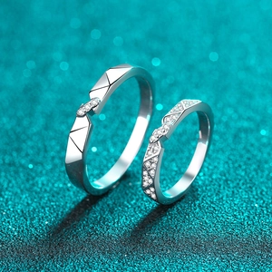 925 Sterling Silver Moissanite Couple Rings Minimalist Geometric Faceted Engagement Wedding Band Rings For Men Women Jewelry