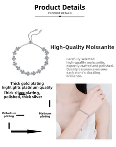 Detail view of S925 silver clover bracelet featuring moissanite stones and plated layers