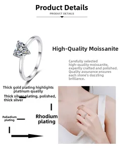 Macro detail of heart-cut moissanite ring with multi-layer rhodium plating process