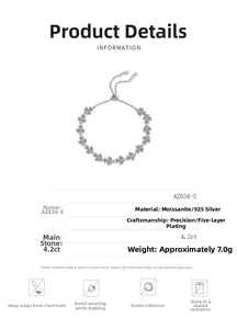 Detailed specs of S925 sterling silver clover bracelet with 4.2ct moissanite stones