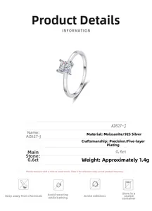 Detail view of S925 sterling silver ring with 0.6ct princess cut moissanite stone