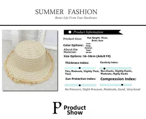 Detailed size specifications for beige paper straw hat with 6cm brim and 10cm height