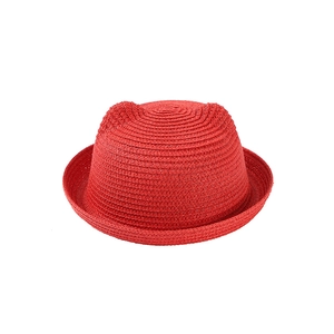 Chapeau de paille rouge pour enfants avec oreilles de chat en 3D et bord arrondi été