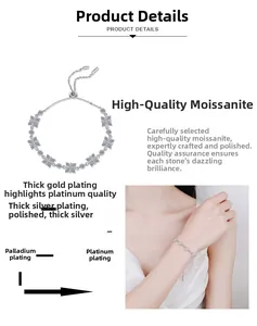 Dettaglio del bracciale in moissanite argento con unità floreali e finitura platino