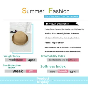 Fiche technique détaillée du chapeau de soleil en paille kaki avec tailles et matériaux