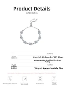 Dettaglio del bracciale in argento 925 con quadrifogli in moissanite e chiusura regolabile