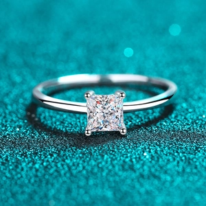 Elegant S925 sterling silver ring with princess cut moissanite in a classic four-prong setting