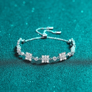 Bracciale Regolabile in Argento Sterling 925 Con Moissanite per Donna Forma di Fiore Elegante Gioiello Regalo Bracciale