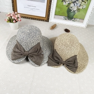 Women Elegant Paper Straw Bucket Hat With Large Butterfly Bow Wide Brim Summer Beach Sun Protection Breathable Shading Casual Travel Fashion Foldable Accessory
