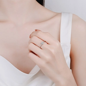 Minimalist S925 sterling silver ring with square cut princess moissanite stone